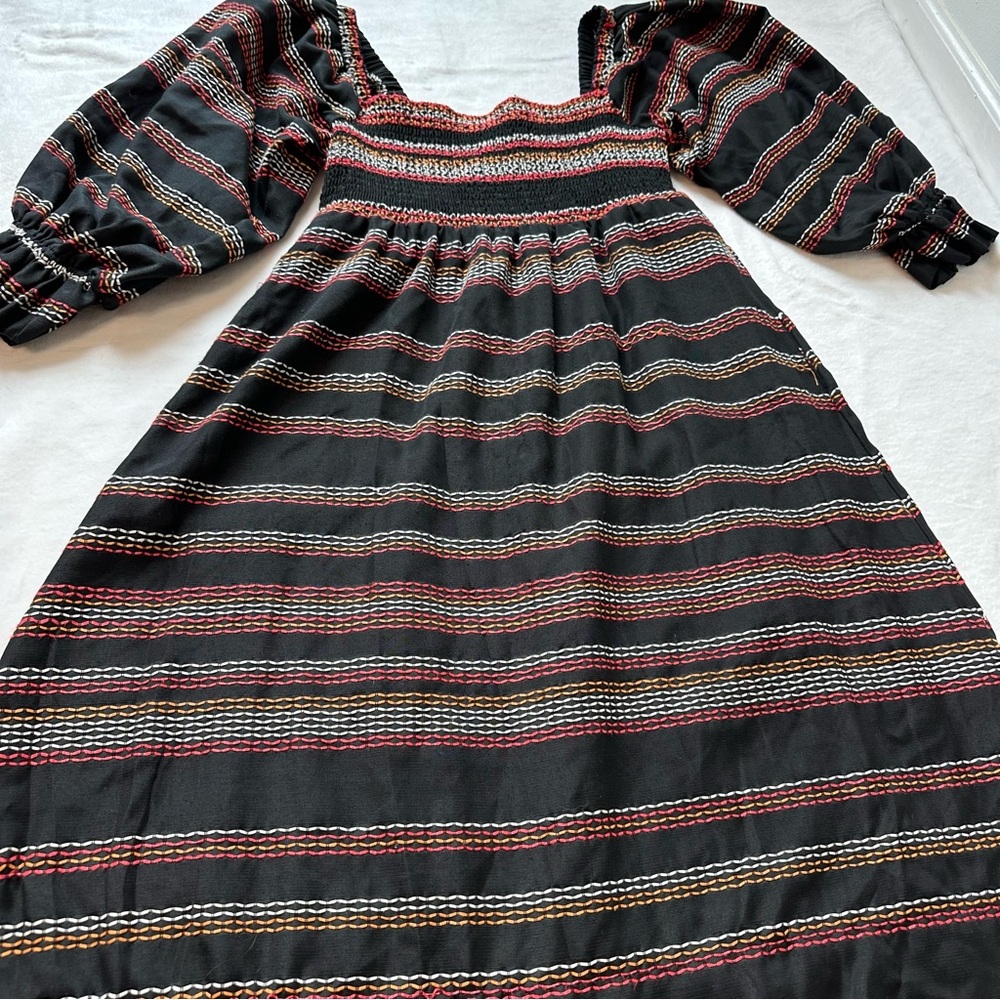 Hutch Women’s Reva Black Brightly Embroidered Puff Sleeve Smocked Maxi Dress, M - Picture 13 of 16